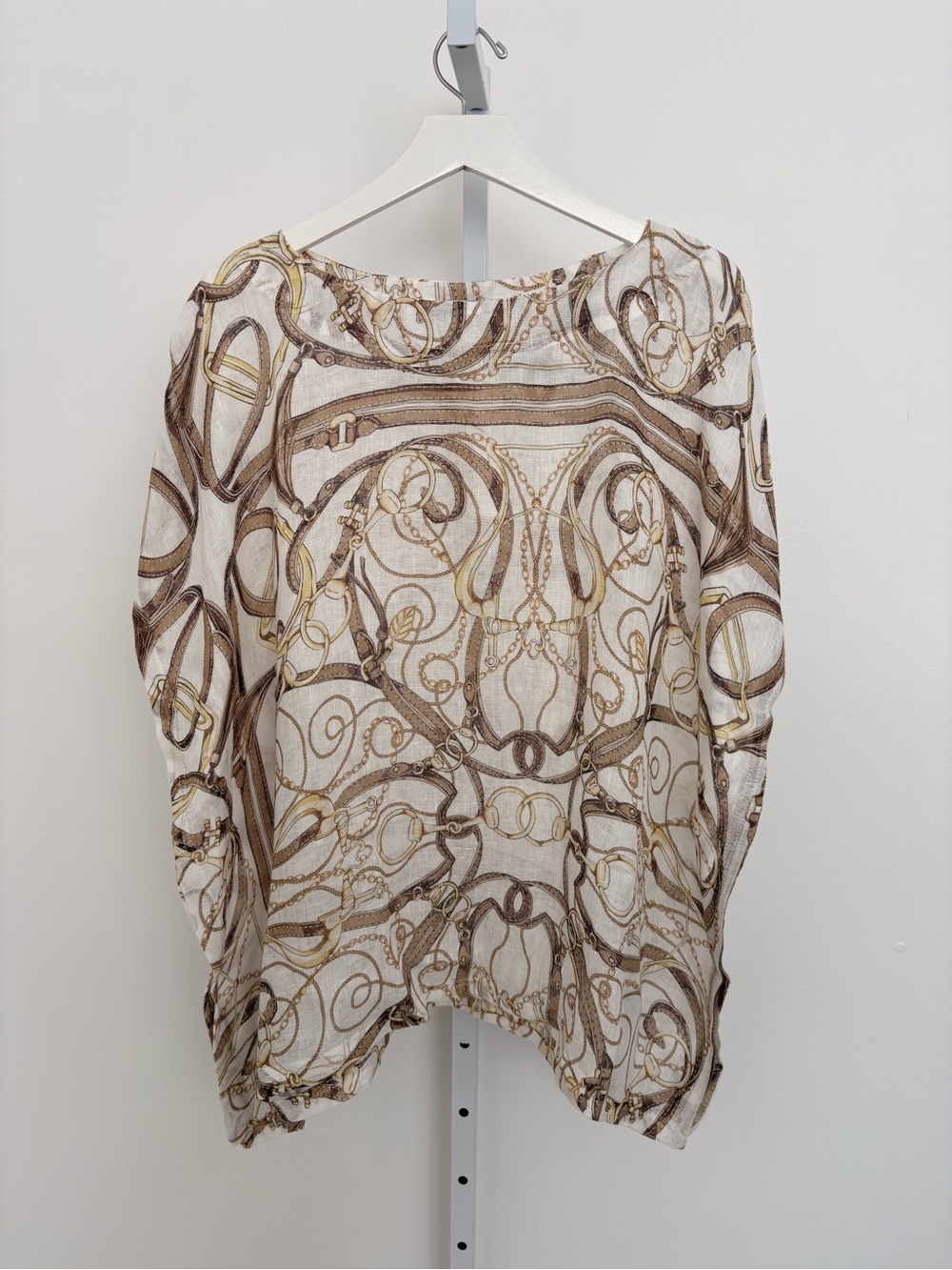 iLinen Cream Blouse with Brown & Gold Chain Motif